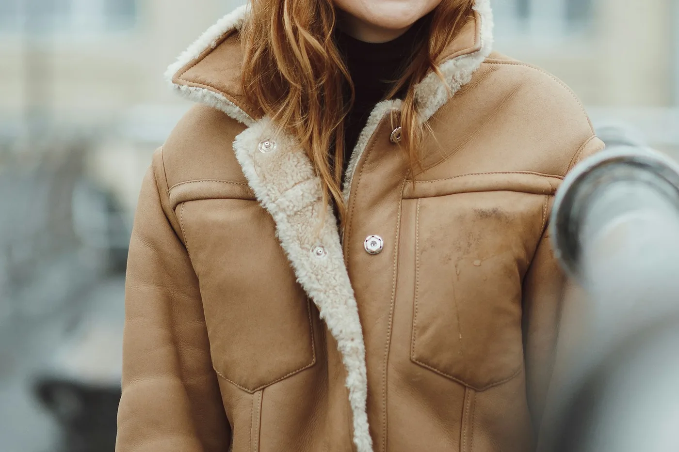 Cazadora de Piel Forrada de Shearling